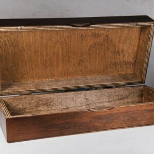 wooden box on white cardboard vintage background